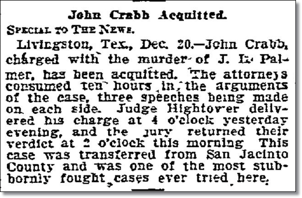 J. L. Palmer Murder - John Crabb Aquitted